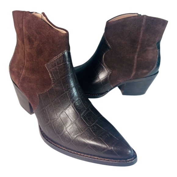 Ad & Daughters Brakov Woodchip Women Western Brown Booties 8M Leather Coc Embos - Picture 6 of 14